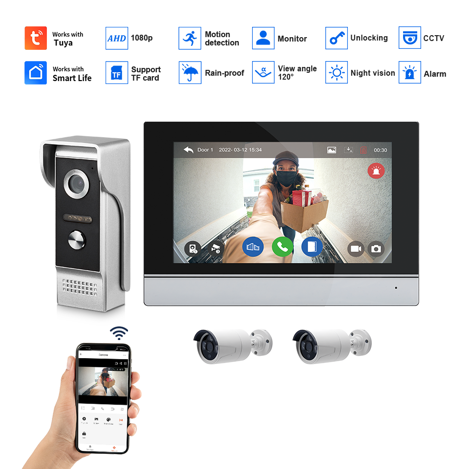 7 Polegada tela ips 2mp tuya c - Home Security Camera Installation avaliação e preço